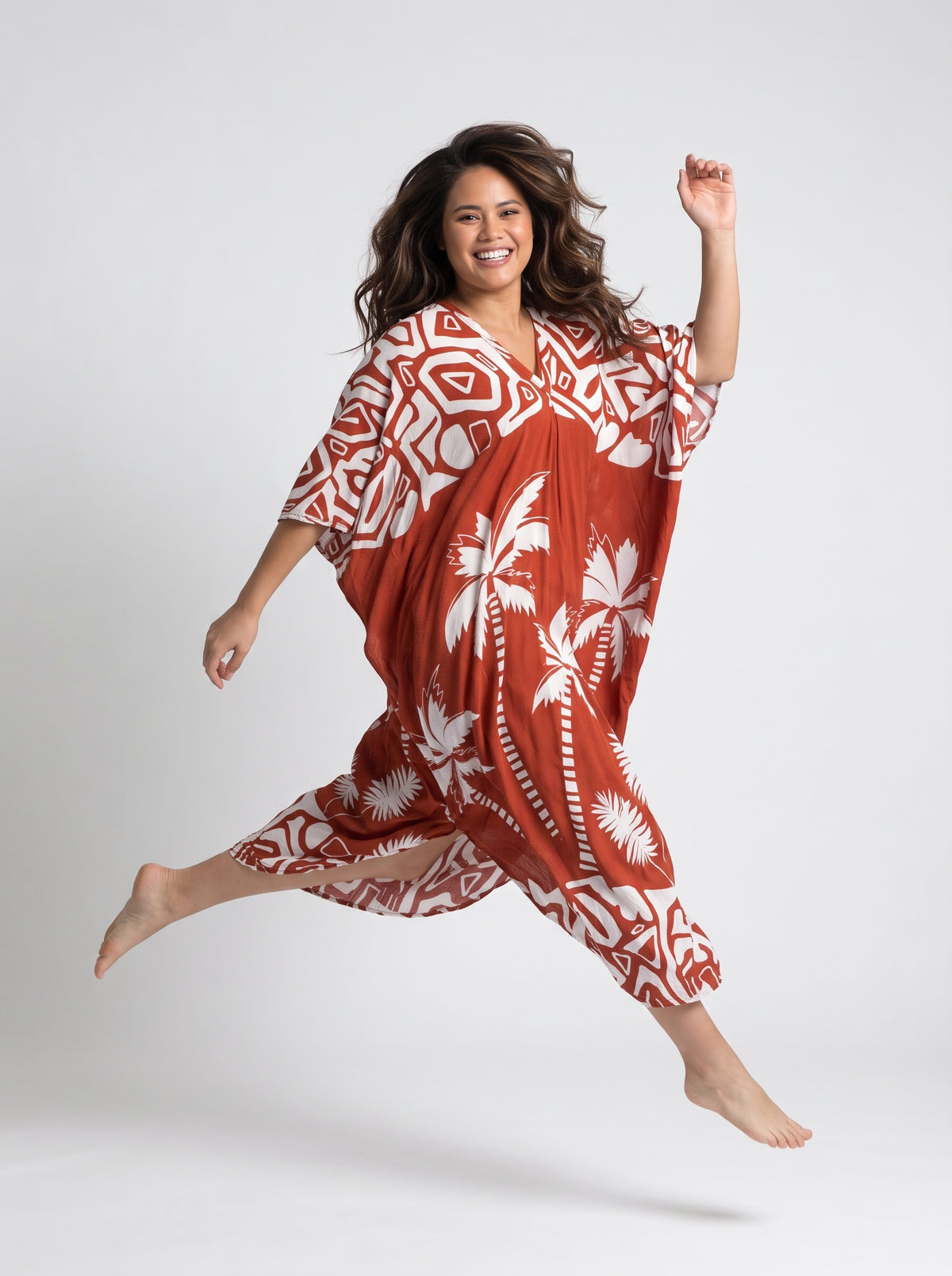 Flame Red Printed Kaftan