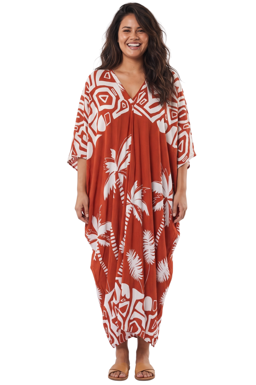 Flame Red Printed Kaftan