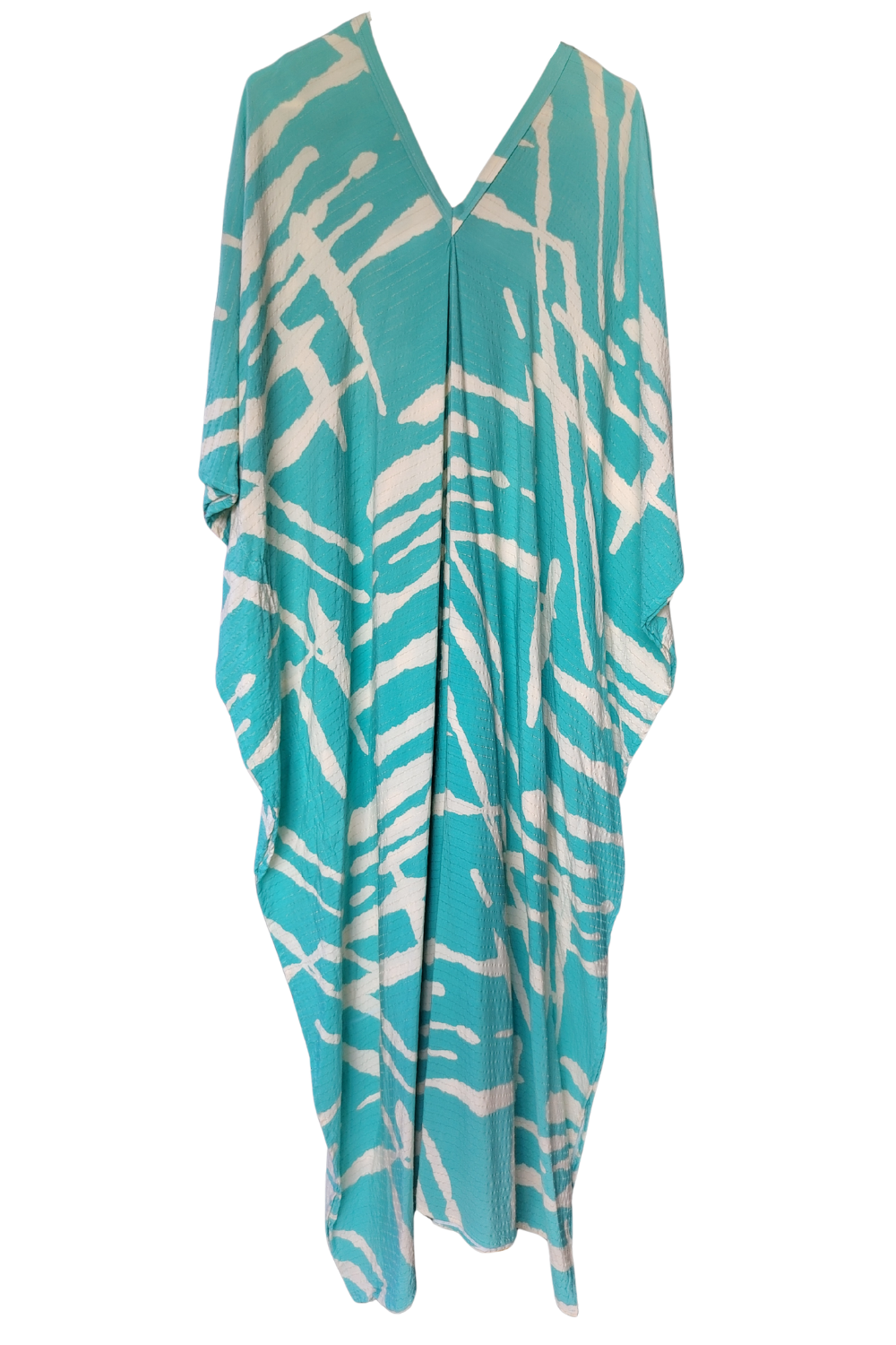 Turquoise with Gold Thread in the Weave Printed Kaftan