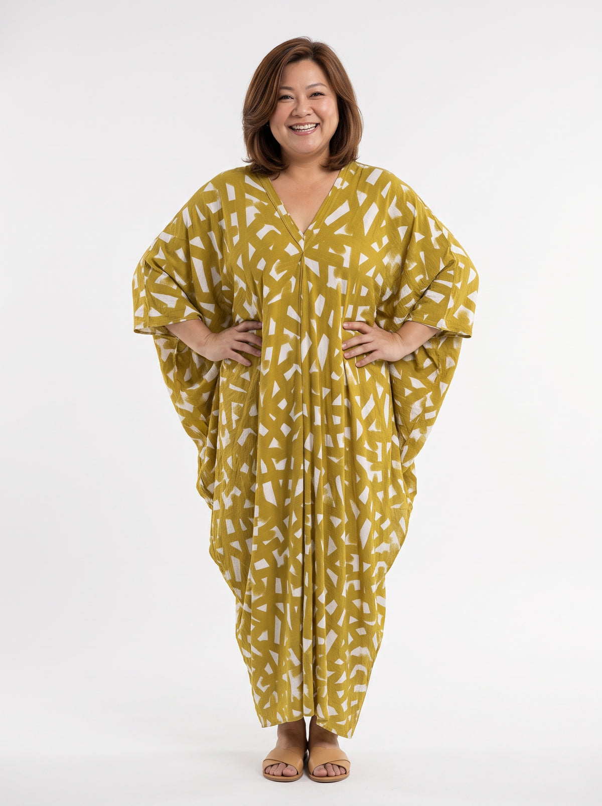 Mustard with Gold Thread in the Weave Printed Kaftan
