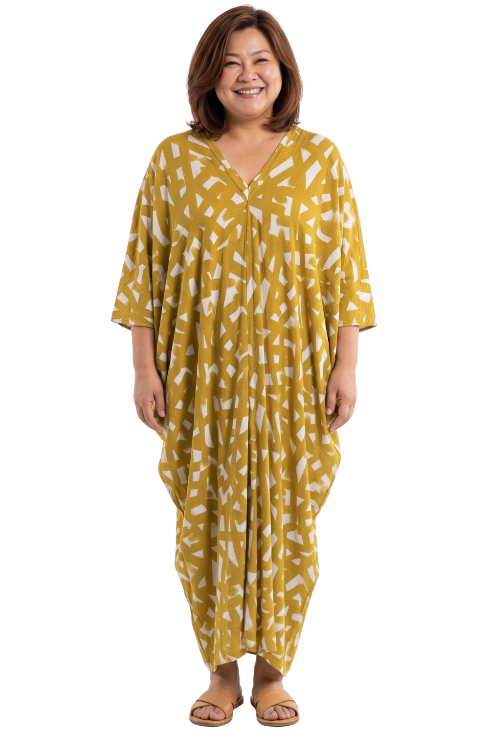 Mustard with Gold Thread in the Weave Printed Kaftan