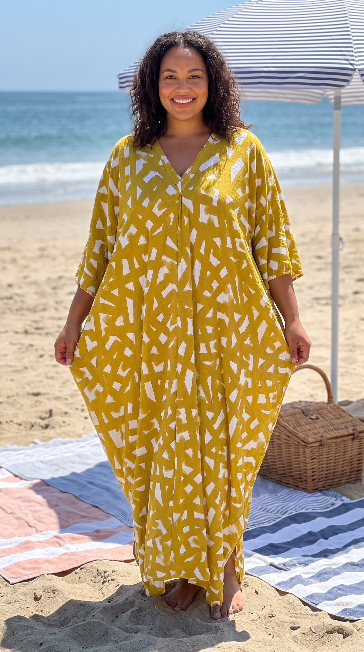 Mustard with Gold Thread in the Weave Printed Kaftan