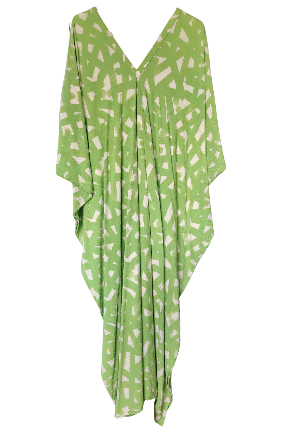 Lime Green with Gold Thread in the Weave Printed Kaftan