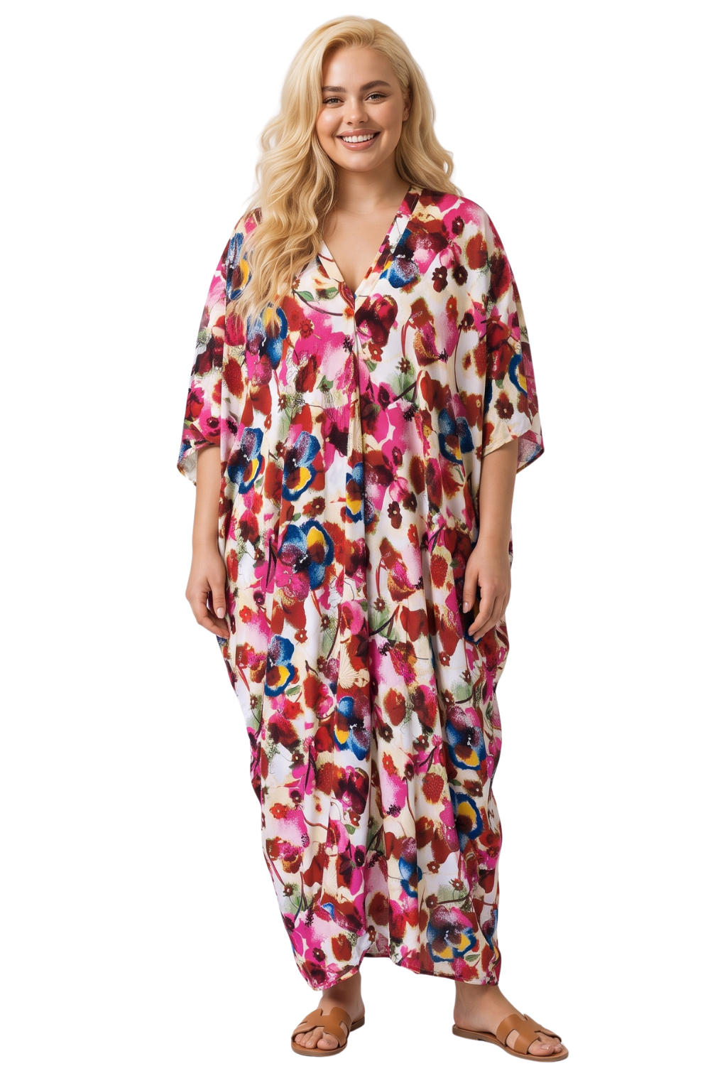 Burgundy Red Printed Kaftan