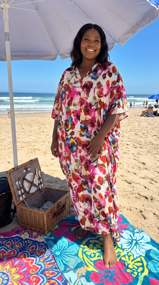 Burgundy Red Printed Kaftan