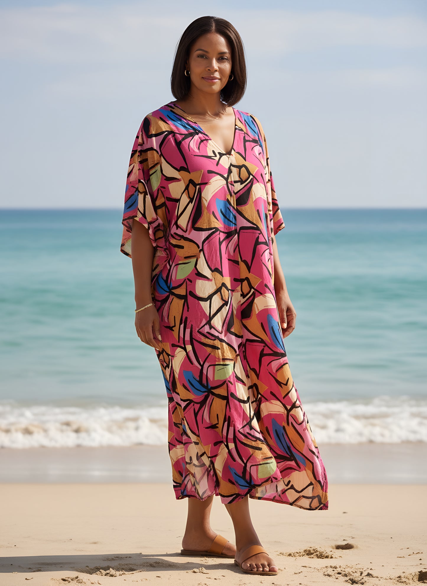 Pink Printed Kaftan