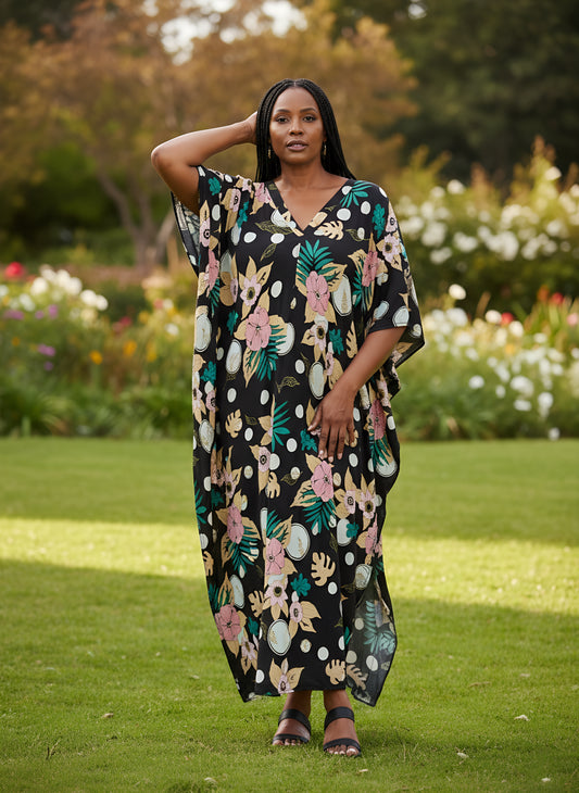 Floral & Black Printed Kaftan