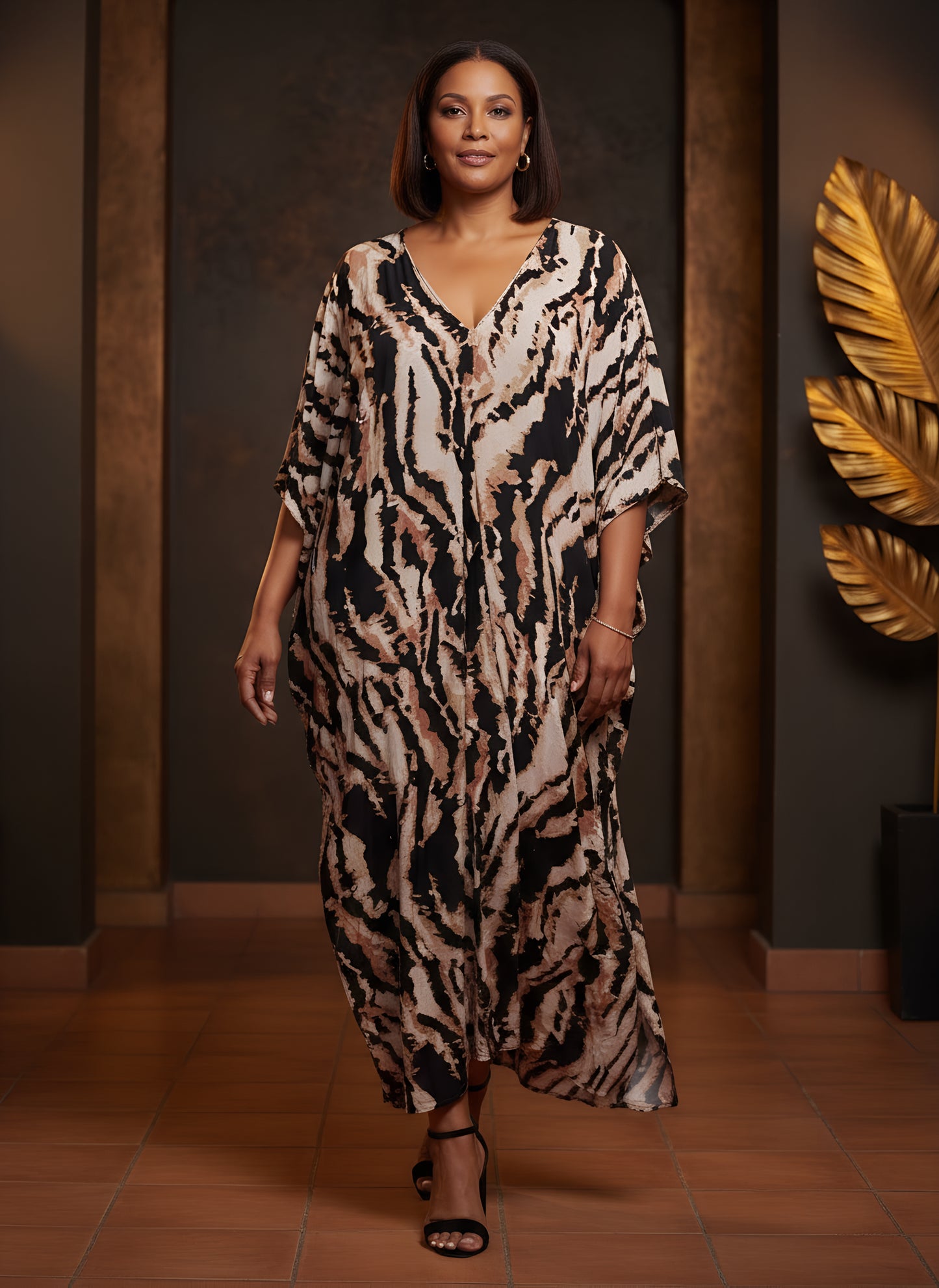 Rust and Black Printed Kaftan