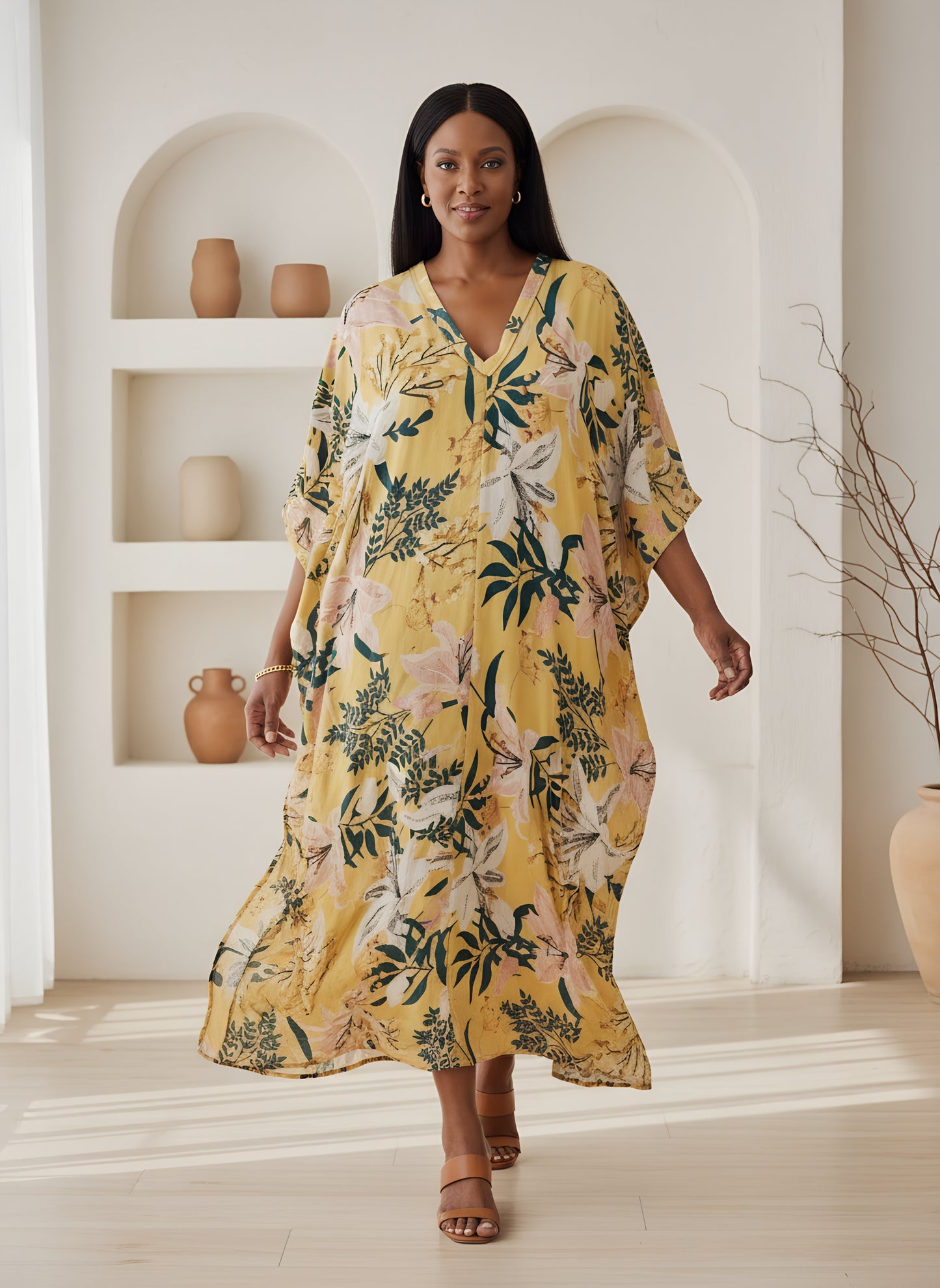 Yellow Printed Kaftan