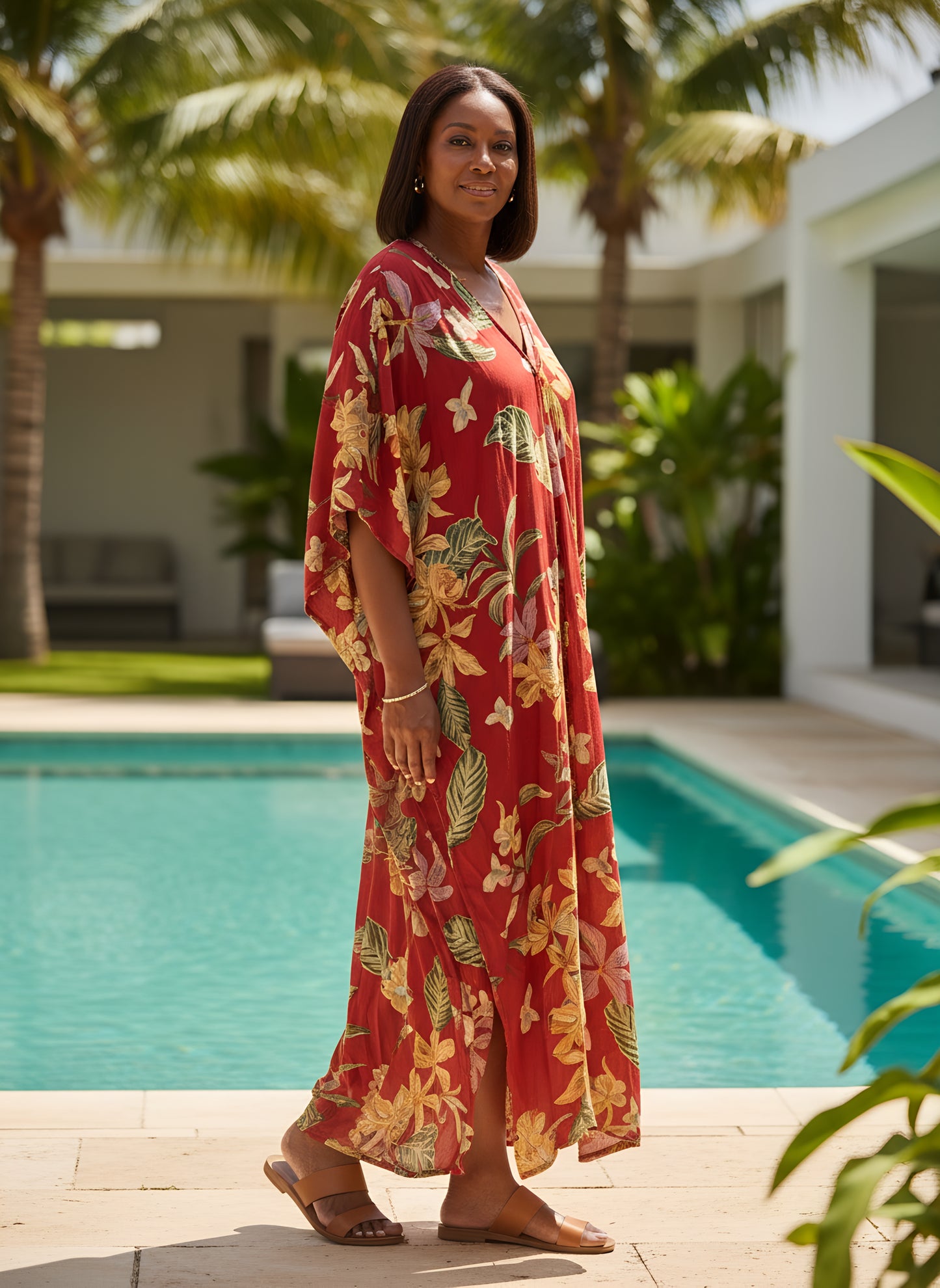 Red Printed Kaftan