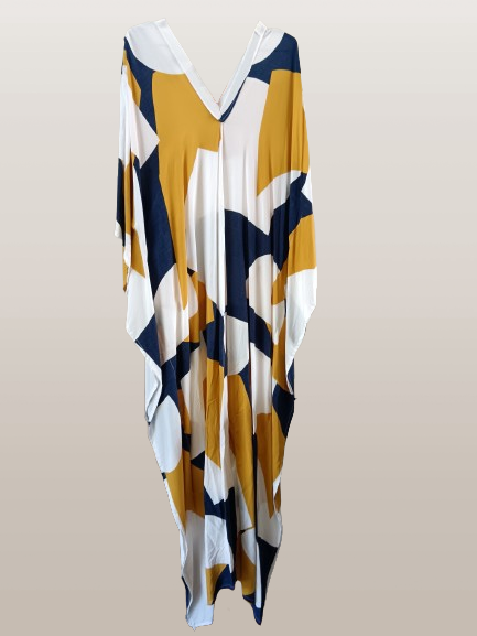 Navy and Mustard Printed Kaftan