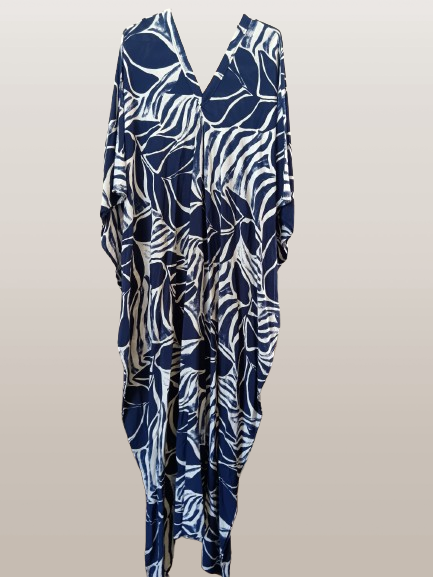 Navy Blue & White Printed Kaftan