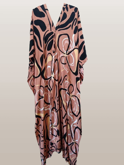 Coral and Black Printed Kaftan