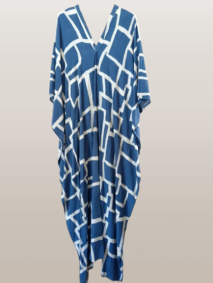 Denim Blue & White Printed Kaftan