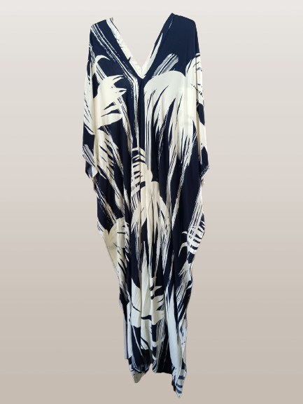 Cream and Navy Printed Kaftan