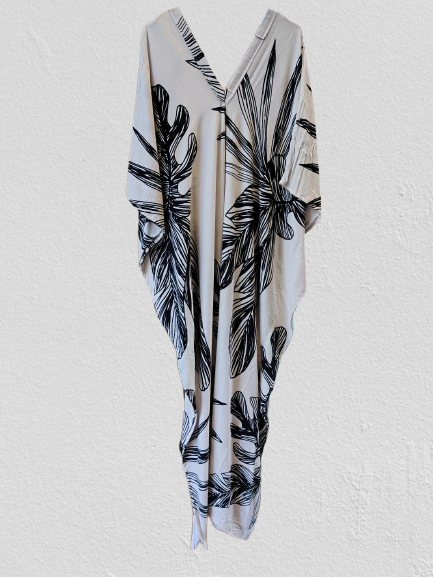 Black and Beige Printed Kaftan