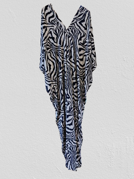 Black and Beige Printed Kaftan