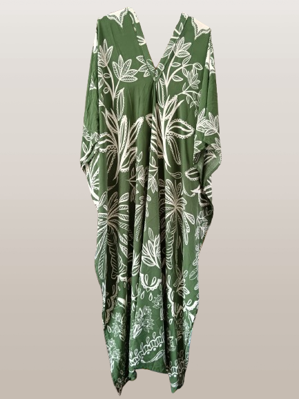 White and Green Printed Kaftan