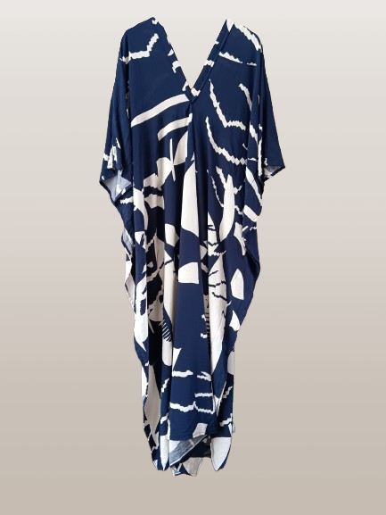 Navy and Cream Printed Kaftan