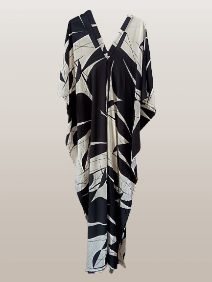 Cream and Black Printed Kaftan