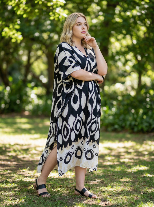 Black and Beige Printed Kaftan