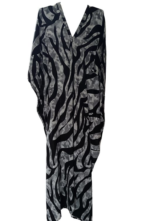 Black and Grey Printed Kaftan
