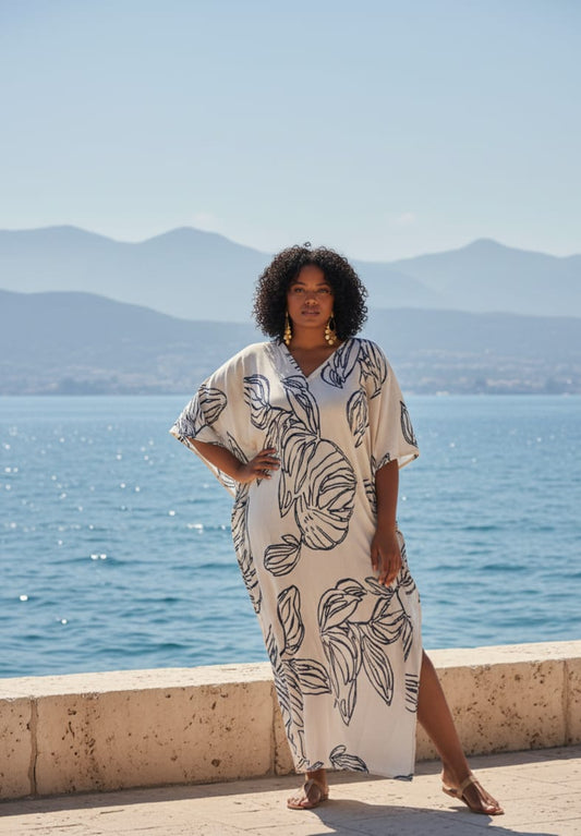 Black and Beige Printed Kaftan