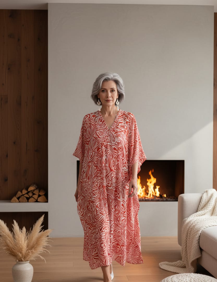 Orange and White Printed Kaftan
