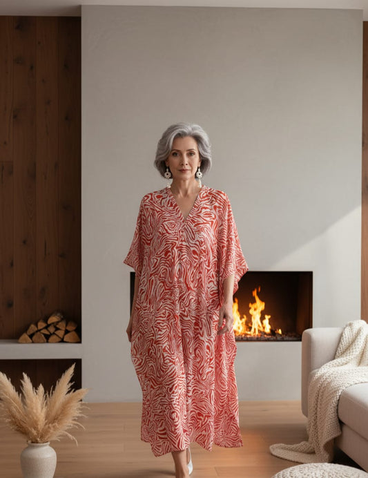 Orange and White Printed Kaftan