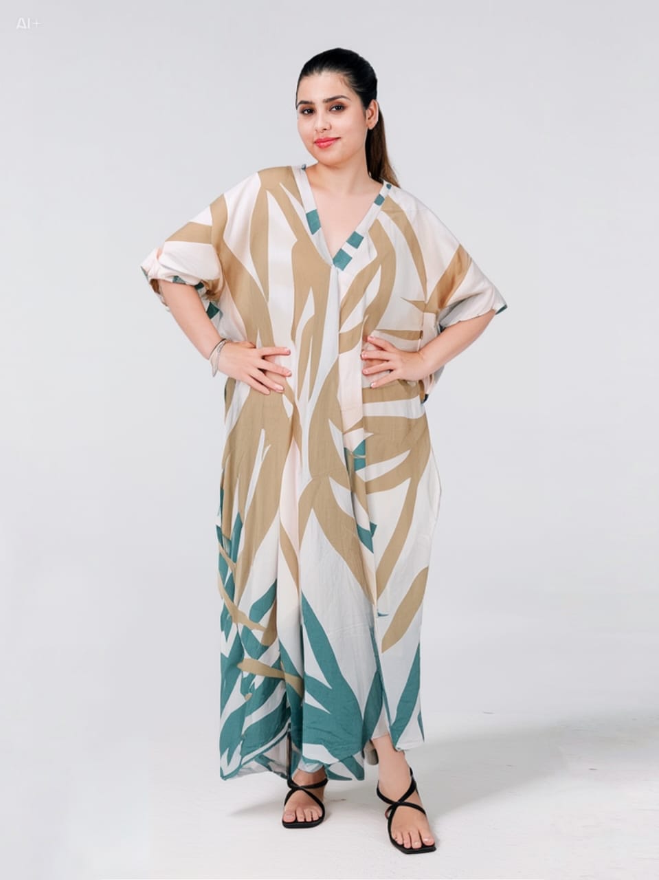 Sand and White Printed Kaftan