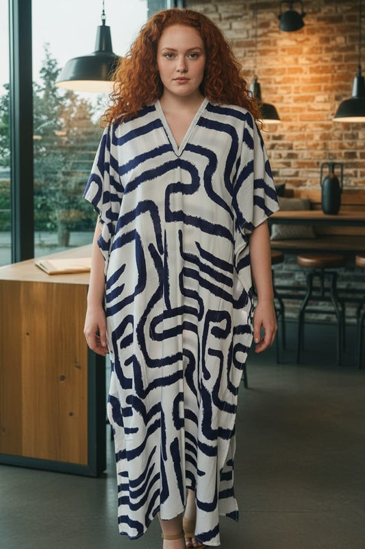 Navy and White Printed Kaftan