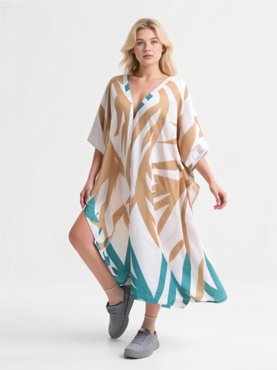 Sand and White Printed Kaftan