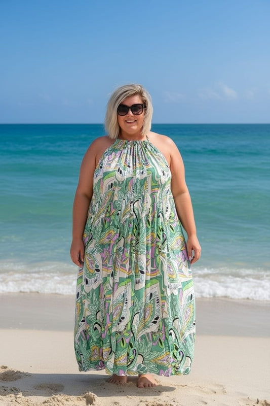 Green Floral Maxi Summer Dress