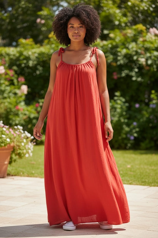 Sunset Red Maxi Summer Dress