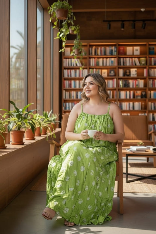 White and Lime Green Maxi Summer Dress