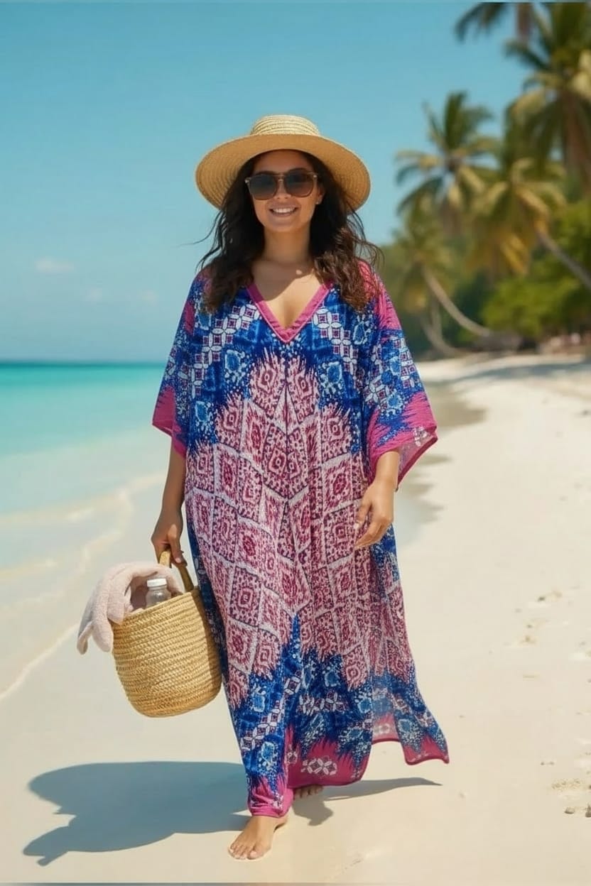 Pink and Blue Printed Kaftan