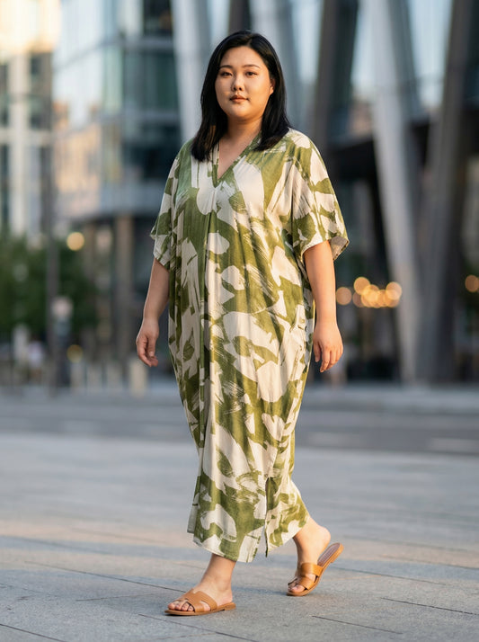 Kelly Green and Cream Printed Kaftan