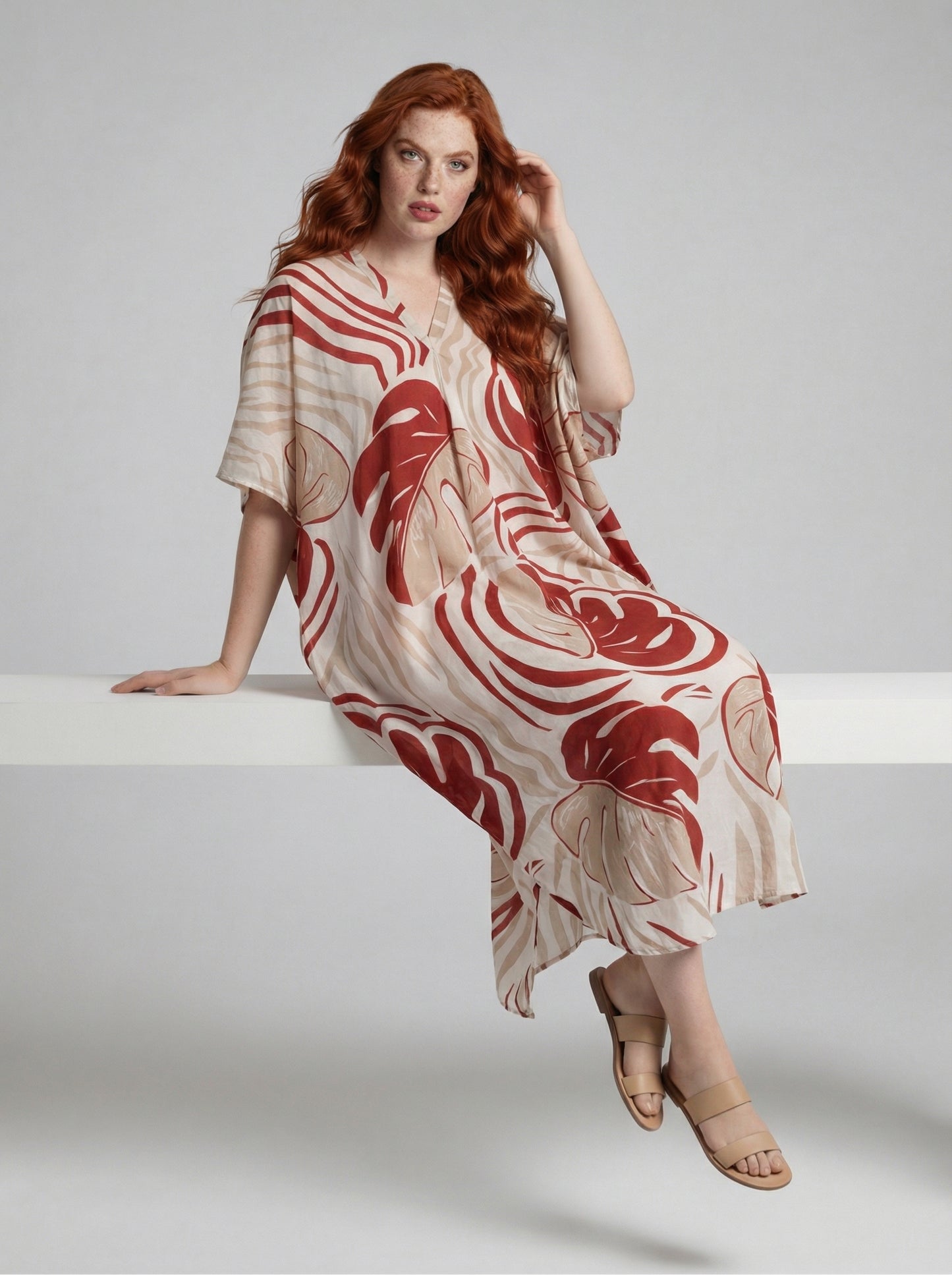 Burned Orange and Cream Printed Kaftan