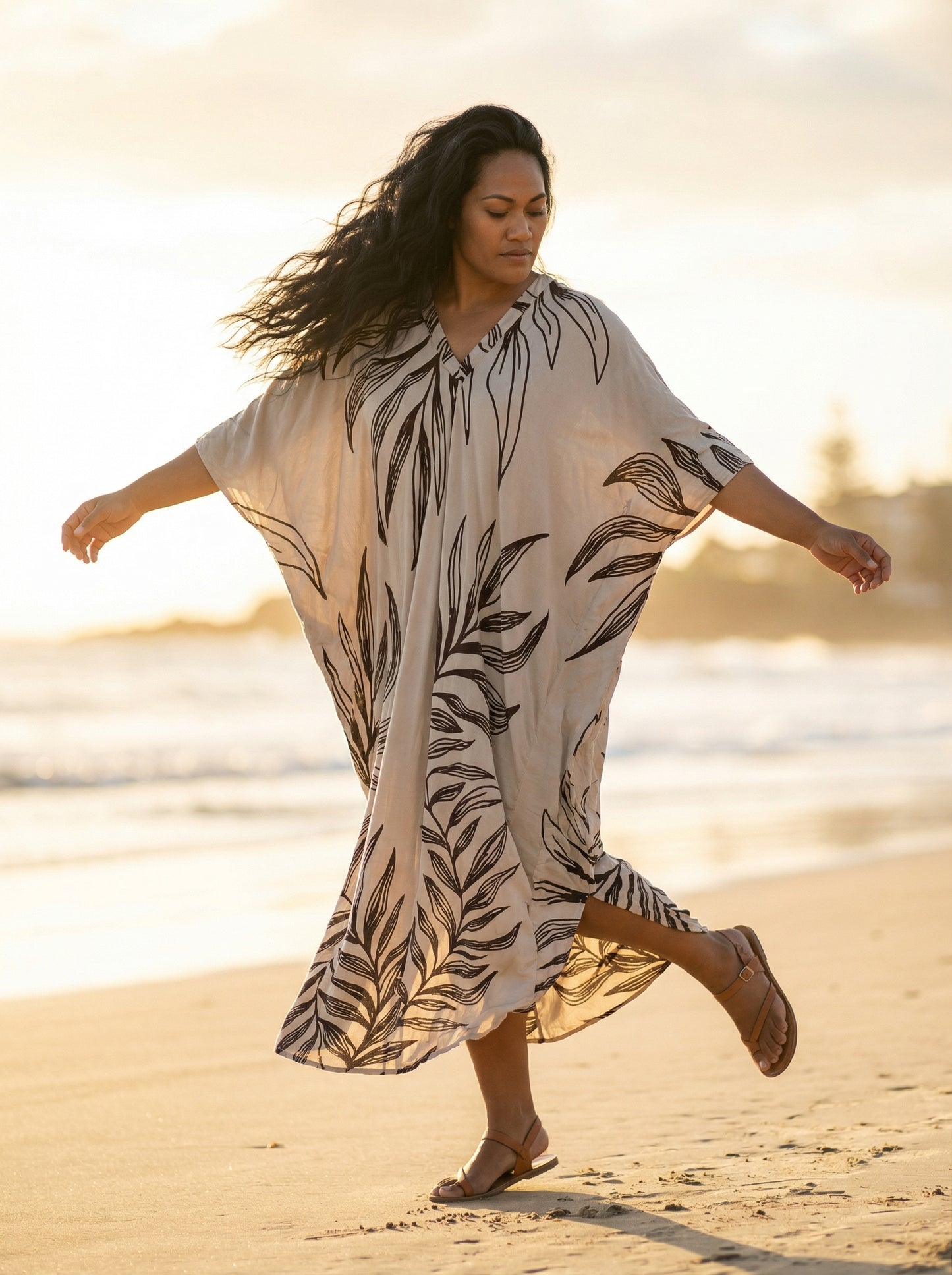 Brown and Beige Printed Kaftan